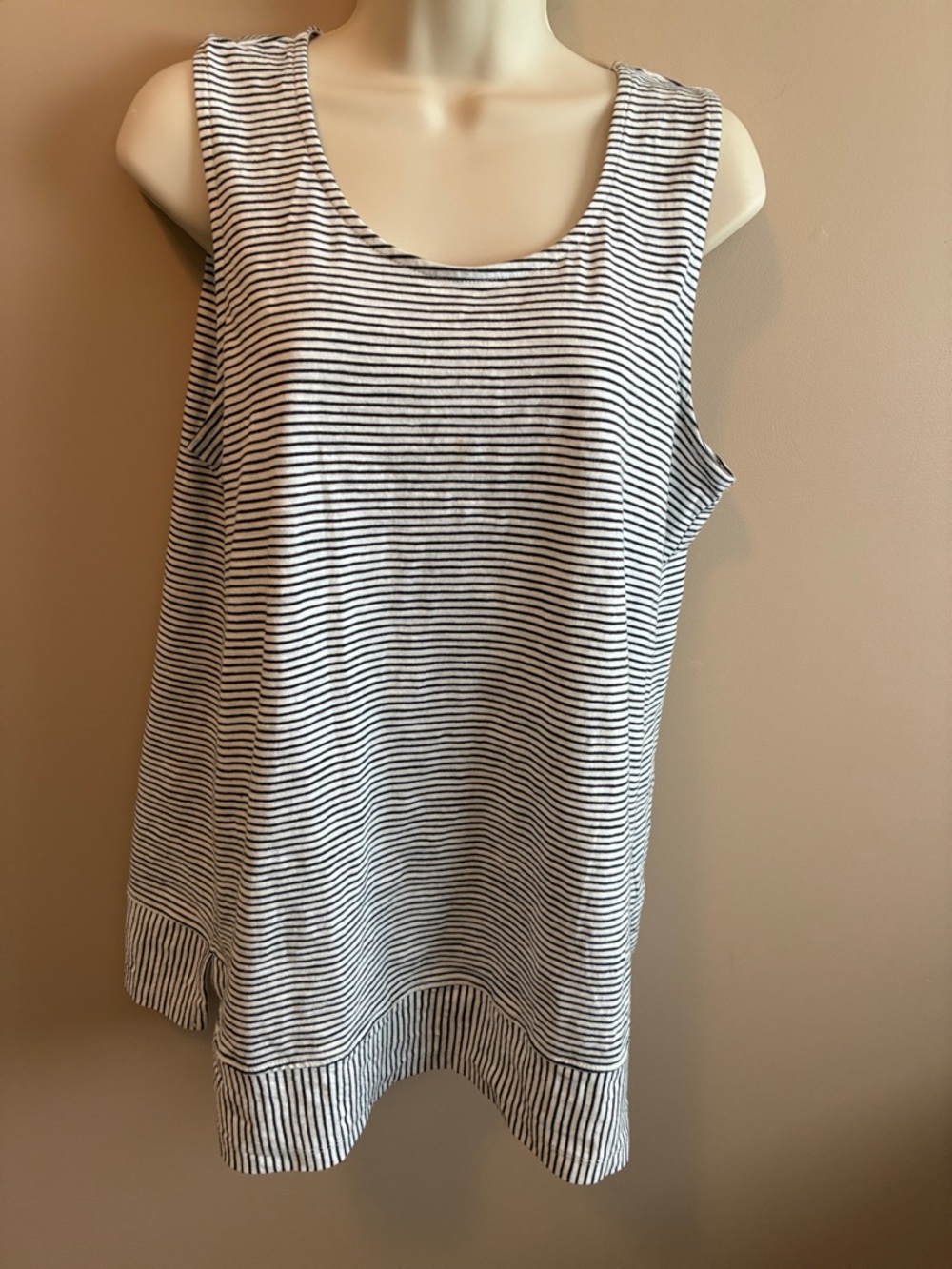 Lands' End Black & White Striped Scoop Neck Tank
